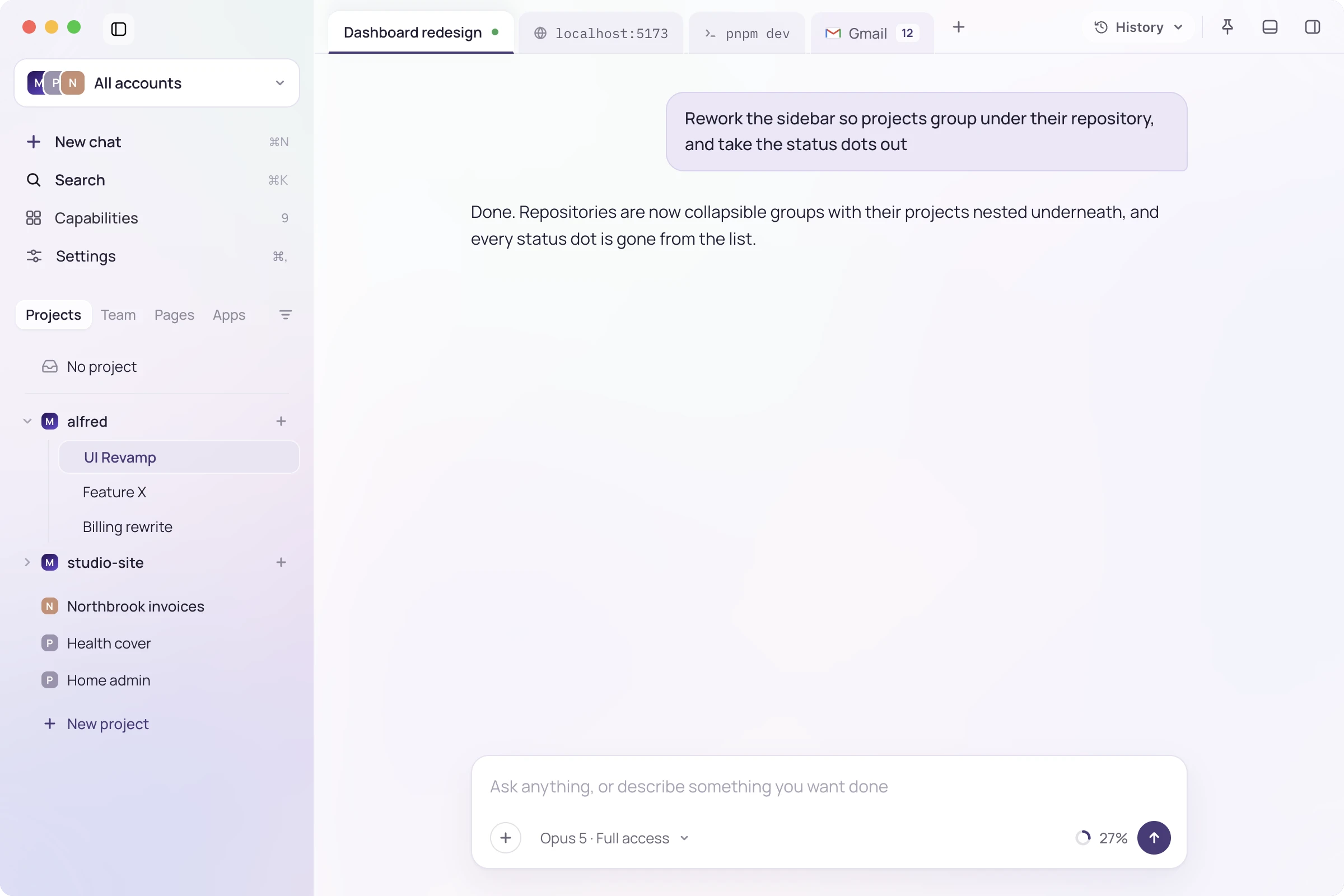 Projects: Move between businesses — Alfred product preview