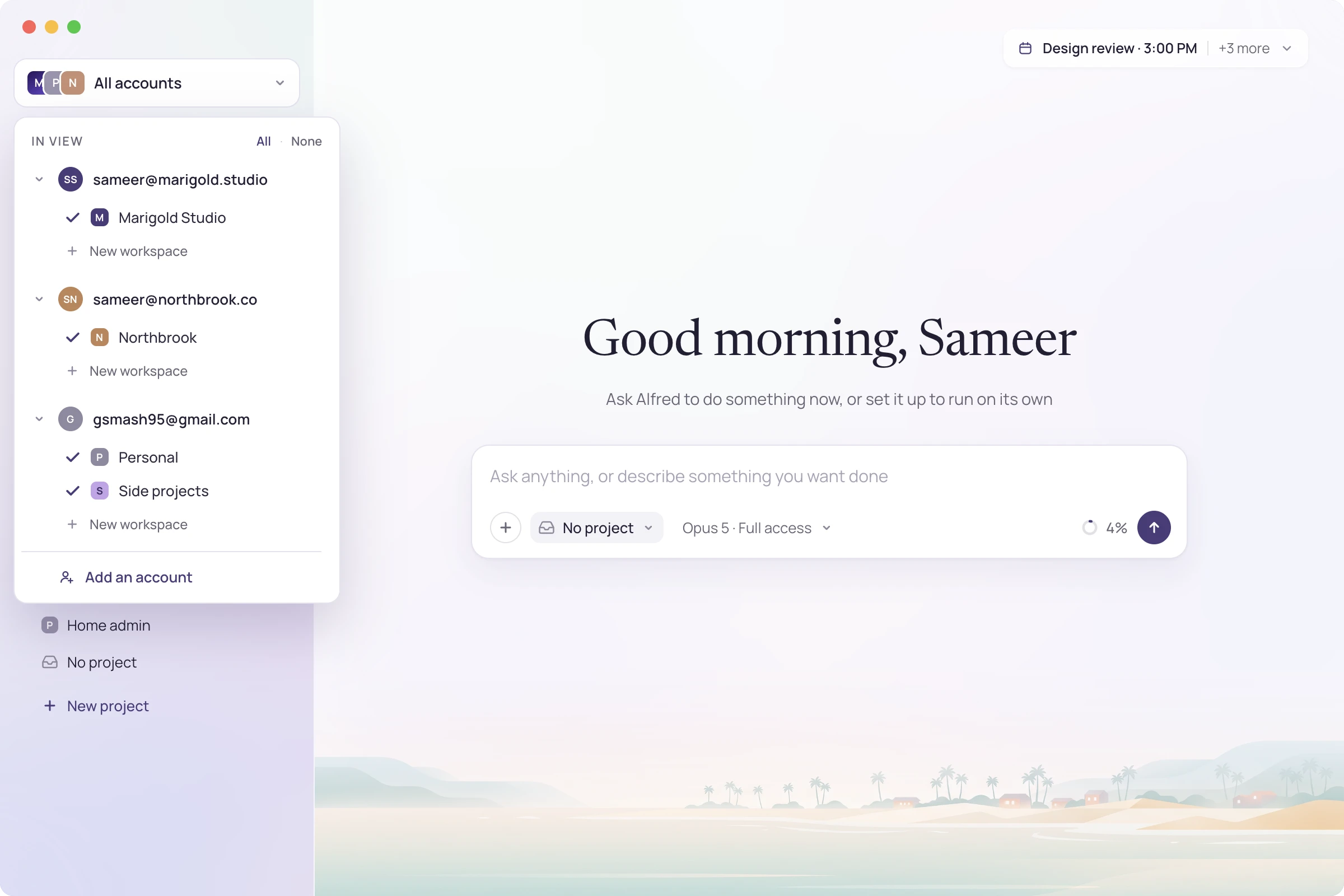 Connect accounts & spaces: Alfred workspace design preview